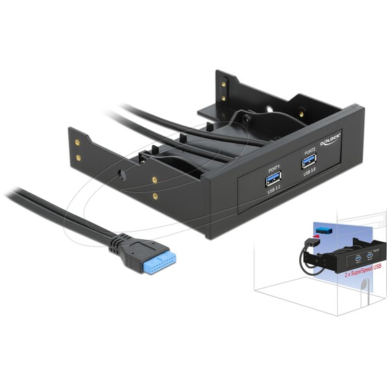 Panel przedni 3.5"/5.25" USB 5Gbps 2-portowy złącze 19-pin. wewnętrzne Delock 61896