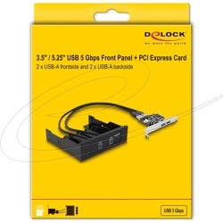 Panel przedni 3.5"/5.25" 2x USB 5Gbps + karta PCIe 2x USB 5Gbps Delock 61893