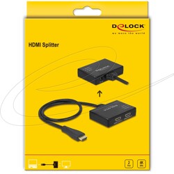 Splitter HDMI 1 wejście HDMI na 2 wyjścia HDMI 4K z przewodem Delock 87700