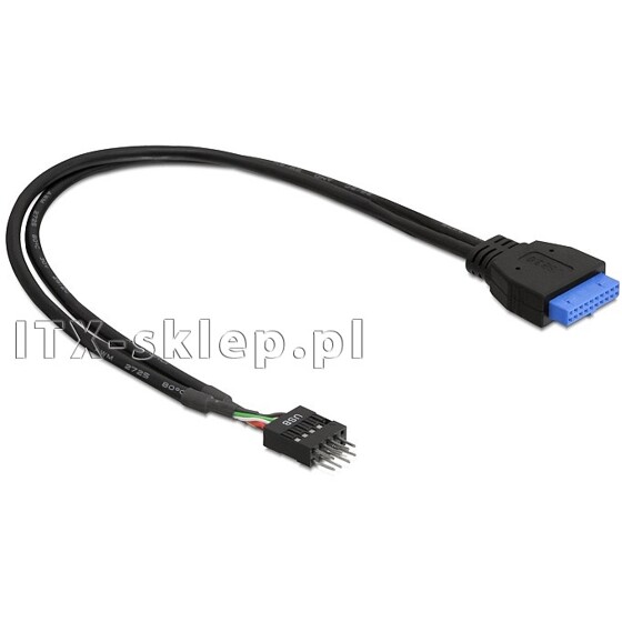 Kabel USB 3.0 wewnętrzny 19pin żeński - USB 2.0 męski 30cm Delock 83095