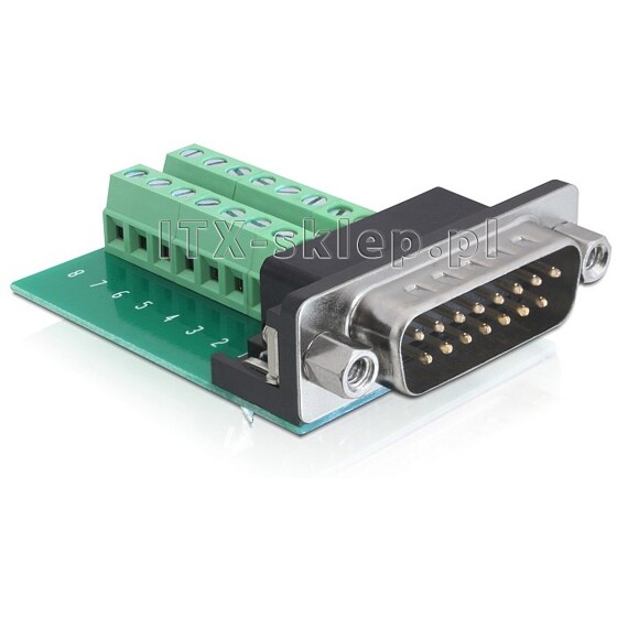 Adapter terminal gameport męski Sub-D 15pin raster 3,81 mm