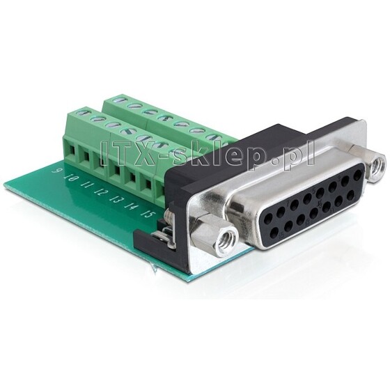 Adapter terminal gameport żeński Sub-D 15pin raster 3,81 mm