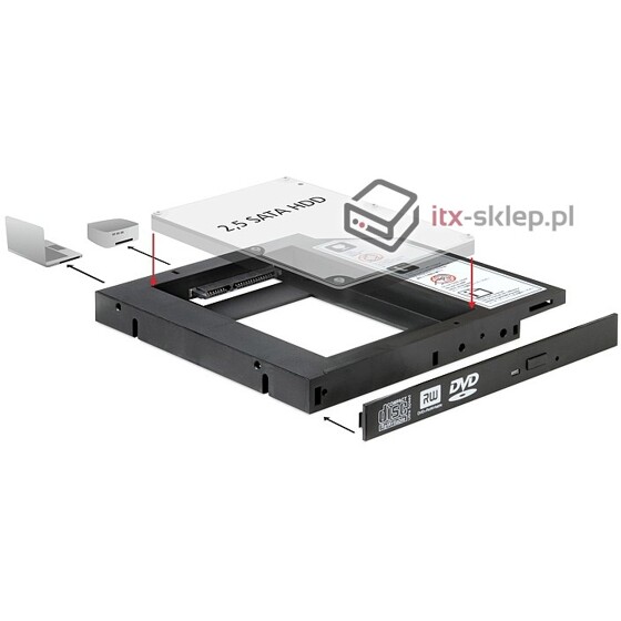 Ramka montażowa Slim SATA 5,25" dla dysku 2,5" HDD SSD Delock 61993