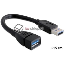 Przedłużacz USB 3.0 A-A krótki 15cm M-F Delock 82776
