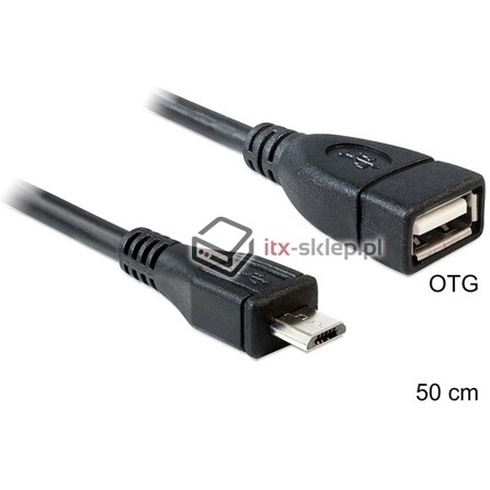 Kabel OTG USB-A micro-B prosty długi 50cm do smartphone'a Delock 83183