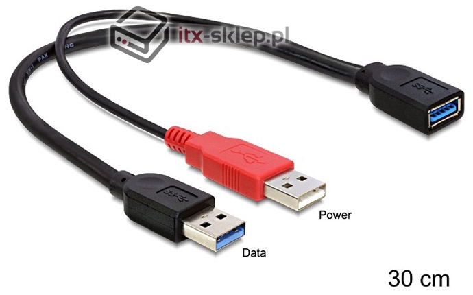 Wzmacniacz USB 3.0 typu Y - USB 3.0 F Data, Power + USB 2.0 F Power A-A Delock 83176