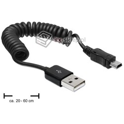 Kabel USB-A mini-B krótki spiralny M-M 20-60cm Delock 83164