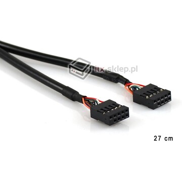 Kabel USB wewnętrzny 9pin F-F żeńsko-żeński 27cm 28AWG