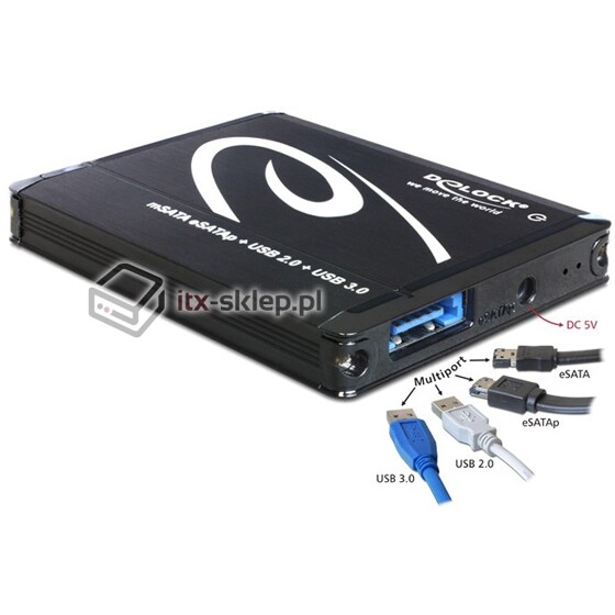 Obudowa zewnętrzna do dysku mSATA Multiport USB 3.0 + eSATAp 9,5mm Delock 42508
