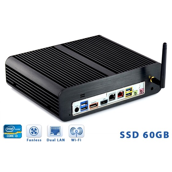 Komputer przemysłowy Fanless Core i3-3220T 2,8GHz 2xLAN 4GB SSD 60GB H01-Q77-SSD60-19V-WiFi