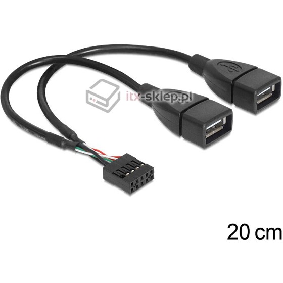 Kabel 2xUSB 2.0-A żeński  10pin żeński wewnętrzny do płyty głównej 20cm Delock 83292