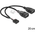 Kabel 2xUSB 2.0-A żeński  10pin żeński wewnętrzny do płyty głównej 20cm Delock 83292
