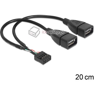 Kabel 2xUSB 2.0-A żeński  10pin żeński wewnętrzny do płyty głównej 20cm Delock 83292