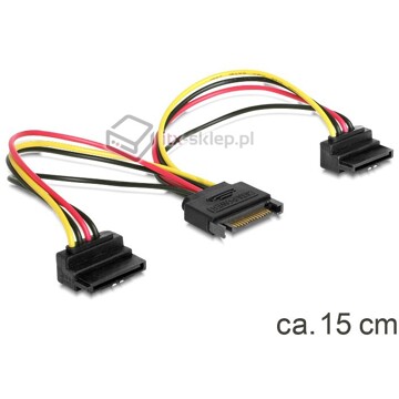Kabel zasilający SATA męski - 2xSATA żeński kątowy zatrzask 15cm