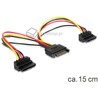 Kabel zasilający SATA męski - 2xSATA żeński kątowy zatrzask 15cm