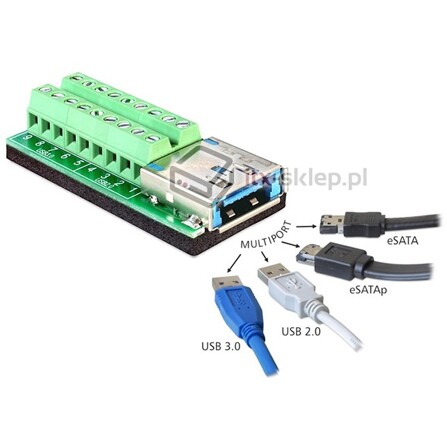 Adapter terminal Multiport USB 3.0 + eSATAp F raster 3,81 mm