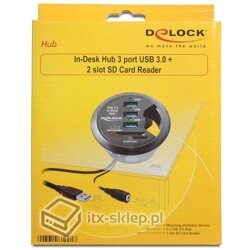 Hub biurkowy 3-portowy USB 3.0 + czytnik kart SD Delock 61991