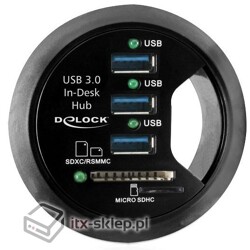 Hub biurkowy 3-portowy USB 3.0 + czytnik kart SD Delock 61991