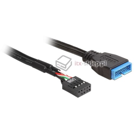 Kabel USB 3.0 wewnętrzny 19pin męski - USB 2.0 żeński 30cm Delock 83281