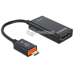 Adapter Smartfon/TV Slimport / myDP męski (M)  HDMI żeński (F) + USB micro-B Delock 65468