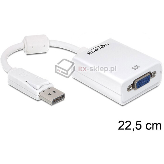 Adapter Displayport męski (M)  VGA 15pin żeński (F) biały Delock 61766