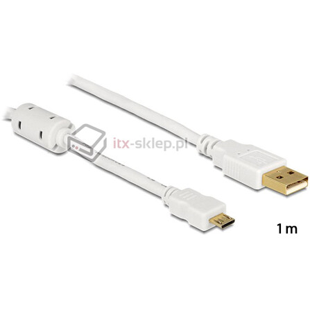 Kabel USB-A micro-B prosty pozłacany biały M-F 1m Delock 83412