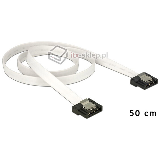 Kabel SATA 6 Gb/s elastyczny FLEXI prosty 50cm biały zatrzask HTPC 83504