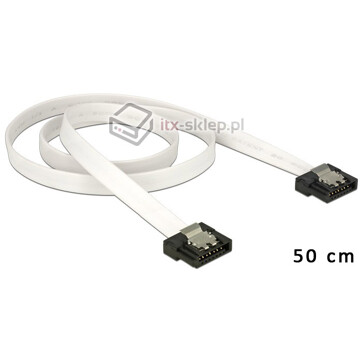 Kabel SATA 6 Gb/s elastyczny FLEXI prosty 50cm biały zatrzask HTPC 83504