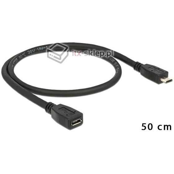Przedłużacz USB micro-B M-F męsko-żeński 50cm Delock 83567