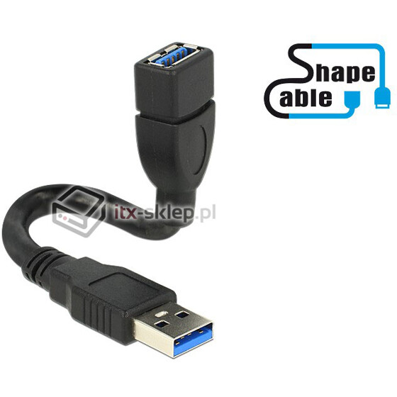 Elastyczny przedłużacz USB 3.0 A-A krótki giętki 15cm M-F Delock 83713