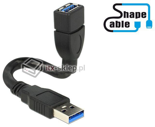 Elastyczny przedłużacz  USB 3.0 A-A krótki giętki 15cm M-F Delock 83713