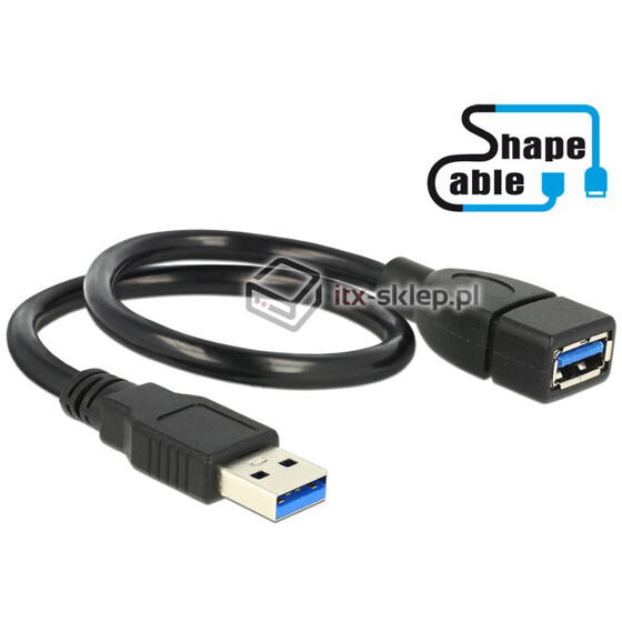 Elastyczny przedłużacz USB 3.0 A-A krótki giętki 35cm M-F Delock 83714
