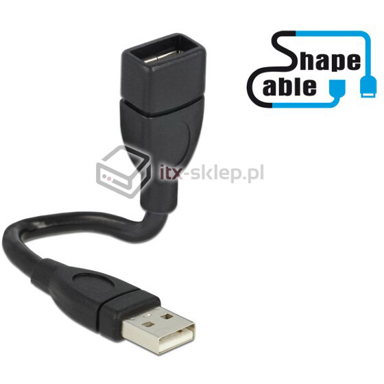 Elastyczny przedłużacz USB 2.0 A-A krótki giętki 15cm M-F Delock 83497