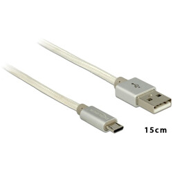 Kabel USB-A micro-B prosty elastyczny w oplocie M-F 15cm Delock 83913