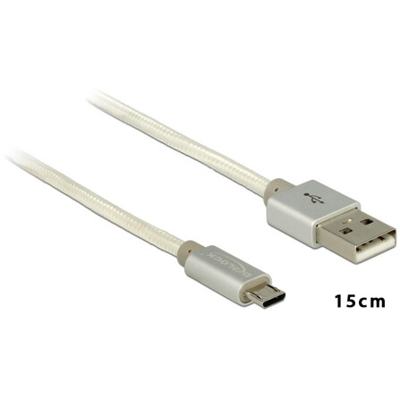 Kabel USB-A micro-B prosty elastyczny w oplocie M-F 15cm Delock 83913