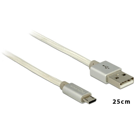 Kabel USB-A micro-B prosty elastyczny w oplocie M-F 25cm Delock 83914