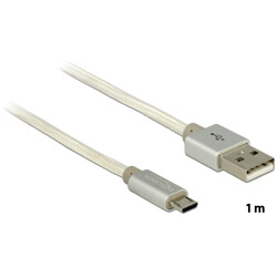 Kabel USB-A micro-B prosty elastyczny w oplocie M-F 1m Delock 83916
