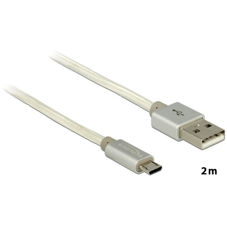 Kabel USB-A micro-B prosty elastyczny w oplocie M-F 2m Delock 83917