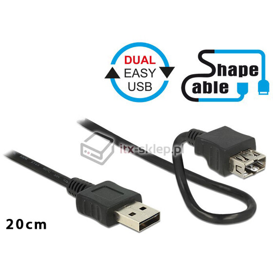 Elastyczny przedłużacz Easy-USB 2.0 A-A krótki giętki 20cm M-F Delock 83662