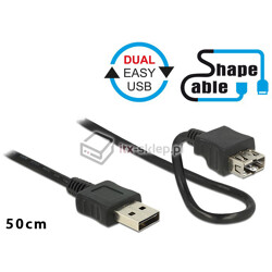 Elastyczny przedłużacz Easy-USB 2.0 A-A krótki giętki 50cm M-F Delock 83663
