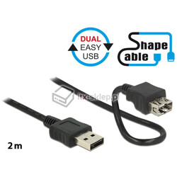 Elastyczny przedłużacz Easy-USB 2.0 A-A krótki giętki 2m M-F Delock 83665