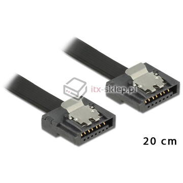 Kabel SATA 6 Gb/s elastyczny FLEXI prosty 20cm czarny zatrzask HTPC 83839