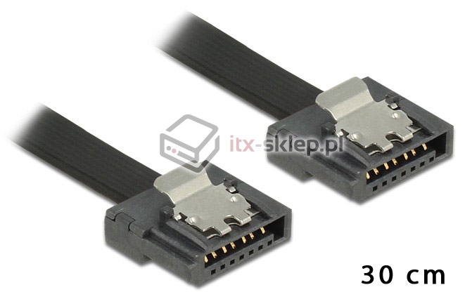 Kabel SATA 6 Gb/s elastyczny FLEXI prosty 30cm czarny zatrzask HTPC 83840