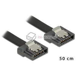 Kabel SATA 6 Gb/s elastyczny FLEXI prosty 50cm czarny zatrzask HTPC 83841