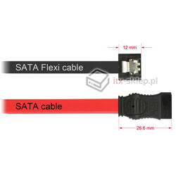 Kabel SATA 6 Gb/s elastyczny FLEXI prosty 50cm czarny zatrzask HTPC 83841