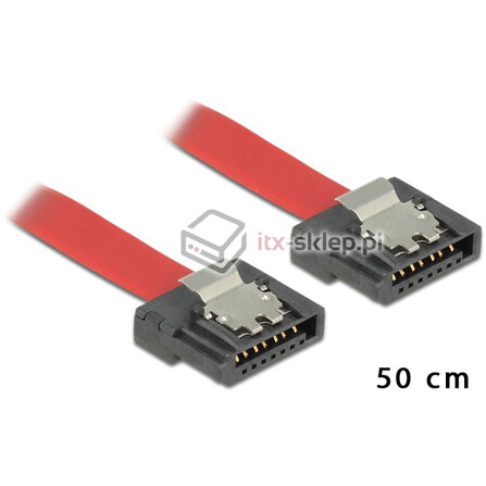 Kabel SATA 6 Gb/s elastyczny FLEXI prosty 50cm czerwony zatrzask HTPC 83835