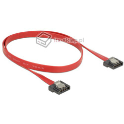 Kabel SATA 6 Gb/s elastyczny FLEXI prosty 50cm czerwony zatrzask HTPC 83835