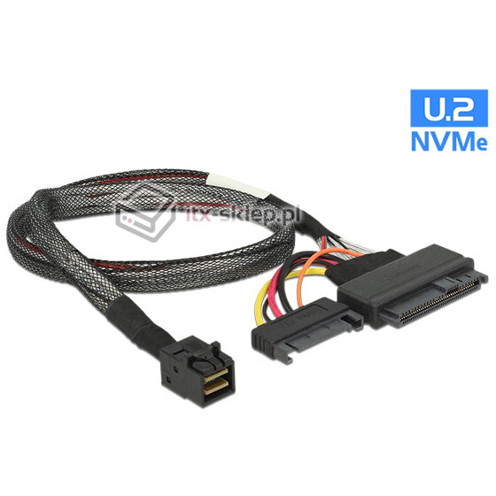 Kabel SFF-8643 męski  U.2 SFF-8639 męski + SATA zasilanie 50 cm - SFF-8643 NVMe do dysków SFF-8643 NVMe Delock 84819
