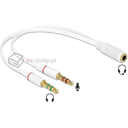 Kabel adapter 1x 3.5mm 4pin Stereo Jack żeński - 2x 3.5mm 3pin Stereo Jack męski do IPhone Delock 65585
