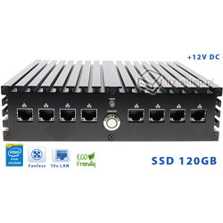 Komputer NUC Fanless Intel Celeron J1900 2.0GHz 4GB SSD 120GB Delta-NUC10-SSD120-B 10xLAN 12VDC